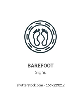 Barefoot outline vector icon. Thin line black barefoot icon, flat vector simple element illustration from editable signs concept isolated stroke on white background