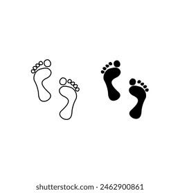 Barefoot prints vector. Human footprints outline and solid. Walking path symbol.