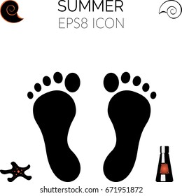 Barefoot and Sunscreen Black Icon Isolated on White Background. Human Footprint and Starfish Silhouette Illustration