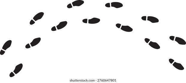 Barefoot trail arch, black silhouette human foot print track circle set isolated on white. Walking person steps, barefoot trail design, organic body part shape. Foot print collection