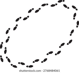 Barefoot trail arch, black silhouette human foot print track circle set isolated on white. Walking person steps, barefoot trail design, organic body part shape. Foot print collection
