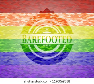 Barefooted on mosaic background with the colors of the LGBT flag