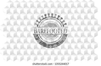 Barefooted realistic grey emblem with geometric cube white background