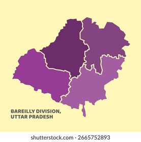 Mapa de la División Bareilly del Estado de Uttar Pradesh, India