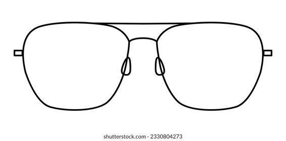 Barely There Rectangle frame glasses fashion accessory illustration. Sunglass front view for Men, women, unisex, flat rim spectacles eyeglasses with lens sketch outline isolated on white background