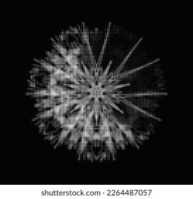 Barely visible perforated  dotted halftone outline of snow mandala with rays. One sector is allocated. vector.