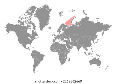 Barents Sea on the world map. Vector illustration.