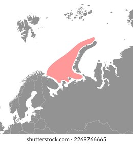 Barents Sea on the world map. Vector illustration.