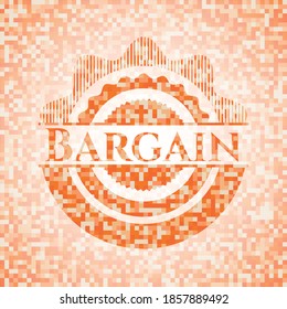 Bargain abstract emblem, orange mosaic background 