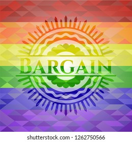 Bargain emblem on mosaic background with the colors of the LGBT flag