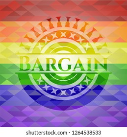 Bargain emblem on mosaic background with the colors of the LGBT flag