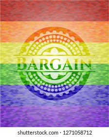 Bargain emblem on mosaic background with the colors of the LGBT flag
