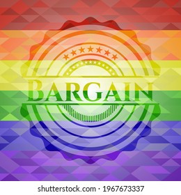 Bargain on mosaic background with the colors of the LGBT flag. 