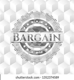 Bargain realistic grey emblem with geometric cube white background