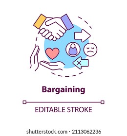 Bargaining concept icon. Trying to get relationship back. Divorce stage abstract idea thin line illustration. Isolated outline drawing. Editable stroke. Roboto-Medium, Myriad Pro-Bold fonts used
