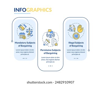 Bargaining subjects types rectangle infographic template. Data visualization with 3 steps. Editable timeline info chart. Workflow layout with line icons