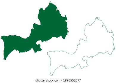 Distrito de Bargarh (estado de Odisha, República de India) mapa de ilustración vectorial, dibujo garabato mapa de Bargarh