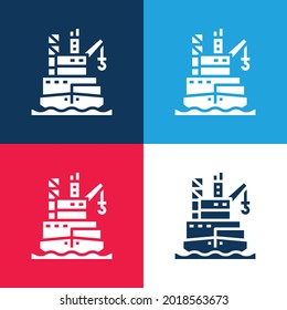 Barge blue and red four color minimal icon set