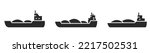 barge icon set. river cargo vessel and water transportation symbols. isolated vector images in simple style