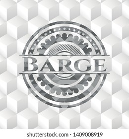 Barge realistic grey emblem with geometric cube white background