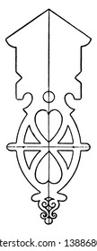 Barge-Board Perforated Crest, projecting gables, roof, strength, protection, vintage line drawing or engraving illustration.