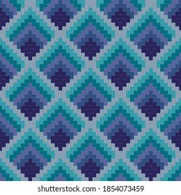 Bargello Seamless Vector Pattern In Blue Colors, Traditional Italian Embroidery, Florentine Pattern, Punto Unghero, Needlepoint Imitation