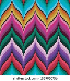 Bargello Seamless Vector Pattern Multi Colored, Traditional Italian Embroidery, Florentine Pattern, Punto Unghero, Imitation Of Needlepoint Embroidery