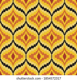 Bargello seamless vector pattern in yellow and red colors, traditional italian embroidery, florentine pattern, punto unghero, imitation of needlepoint embroidery