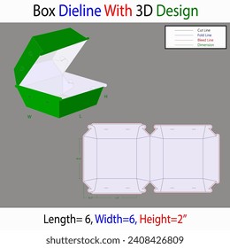 Barger Box 6x6x2'' Dieline Template With 3d Design