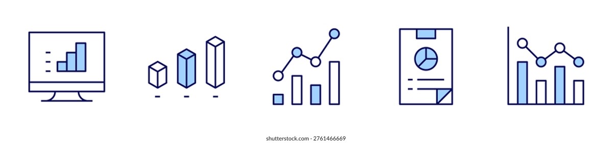 bargraph, computer, bar chart, increase, financereport. Chart Icon vector illustration. Line Duotone style. Editable stroke.