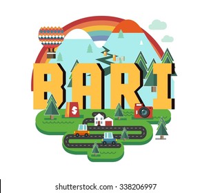 Bari beautiful city in europe. vector cartoon illustration
