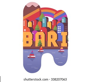 Bari beautiful city in europe. vector cartoon illustration