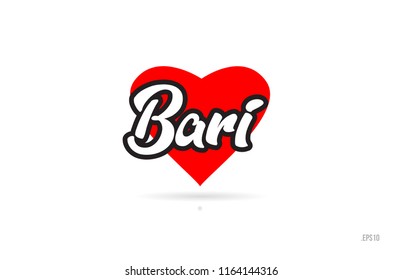 bari city text design with red heart typographic icon design suitable for touristic promotion