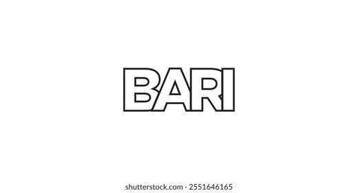 Bari in the Italia emblem. The design features a geometric style, vector illustration with bold typography in a modern font. The graphic slogan lettering.