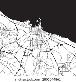Bari in Italy City Map Art Print, Minimalist Black and White Vector Road Map Street Plan Poster with Port
