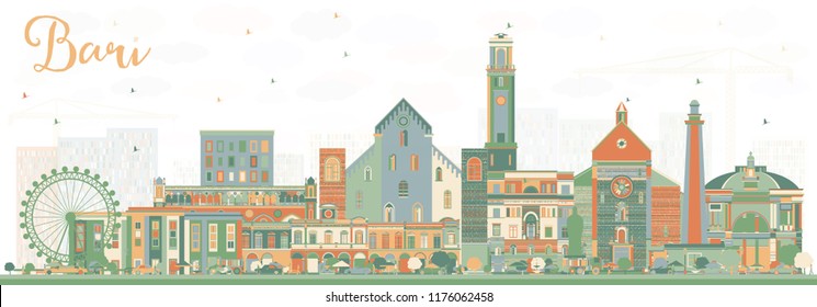 Bari Italy City Skyline with Color Buildings. Vector Illustration. Business Travel and Tourism Concept with Modern Architecture. Bari Cityscape with Landmarks.