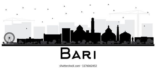 Bari Italy City Skyline Silhouette with Black Buildings Isolated on White. Vector Illustration. Business Travel and Tourism Concept with Modern Architecture. Bari Cityscape with Landmarks.