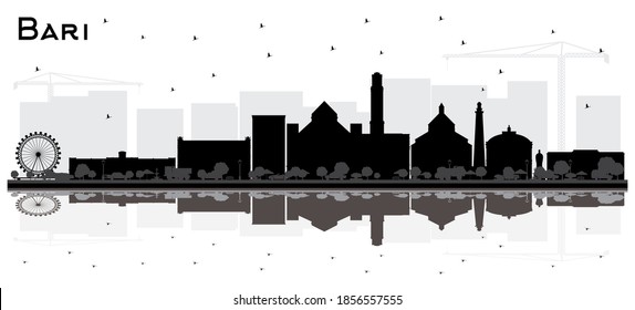 Bari Italy City Skyline Silhouette with Black Buildings and Reflections Isolated on White. Vector Illustration. Business Travel and Tourism Concept with Modern Architecture. Bari Cityscape.