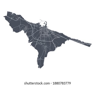 Bari map. Detailed vector map of Bari city administrative area. Cityscape poster metropolitan aria view. Dark land with white streets, roads and avenues. White background.