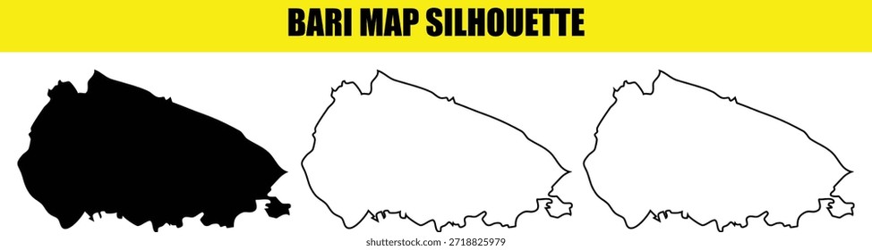 Bari Karte Silhouette Vektorgrafik Umriss Form Grafikdesign Element Vollfüllung und schwarzen Strich Italien Region provinzielle Grenze Territorium Kartographie Vorlage