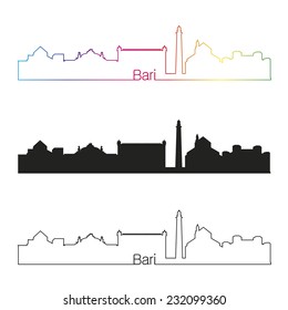 Bari skyline linear style with rainbow in editable vector file