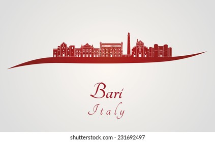 Bari skyline in red and gray background in editable vector file