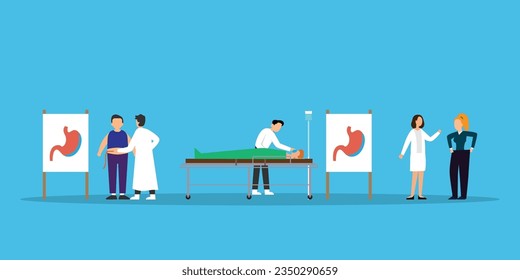 Bariatric gastrectomy procedure in clinic. Concept of weight loss medicine 2d vector illustration concept for banner, website, landing page, flyer, etc