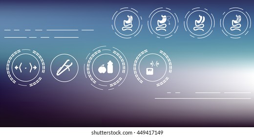 Bariatric Surgery Icons Set Including Gastric Bypass Balloon Band Sleeve Gastrectomy On The Hi-tech Blurred Background