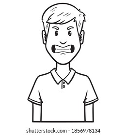 baring teeth man. monochrome, comic, outline, comic. angry, angry, upper body.