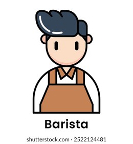 Barista avatar personagem desenho animado estilo, Vetor editável traçado contorno.