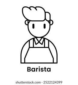 Barista avatar character outline design style, Editable vector stroke outline.