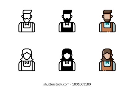 Barista avatar icon. With outline, glyph, and filled outline styles