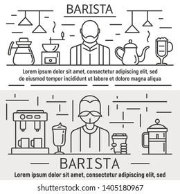 Barista banner set. Outline set of barista vector banner for web design