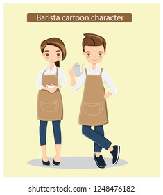 barista boy and girl cartoon character